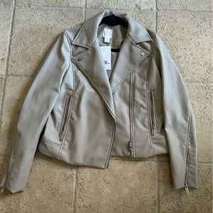 H&M Beige Vegan Faux Leather Biker Jacket